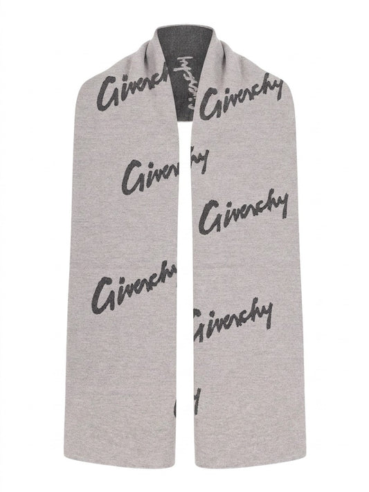 Givenchy Gray Logo Wool Scarf