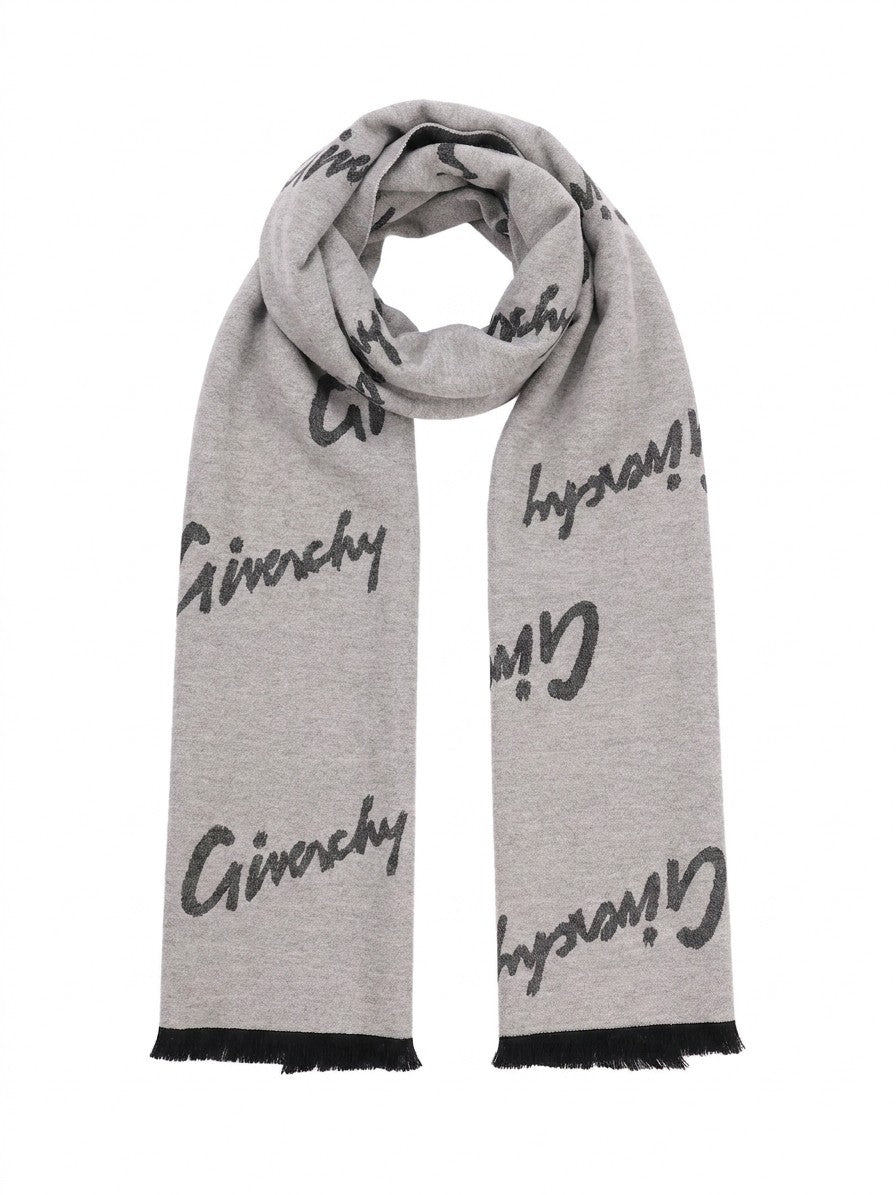 Givenchy Gray Logo Wool Scarf