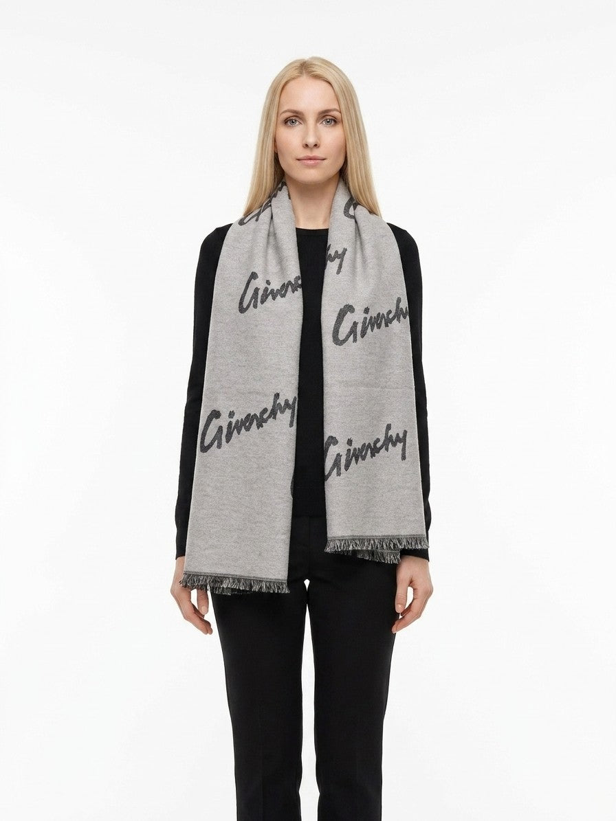 Givenchy Gray Logo Wool Scarf