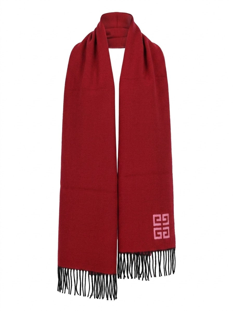 Givenchy Red & Black Bicolor Wool Scarf