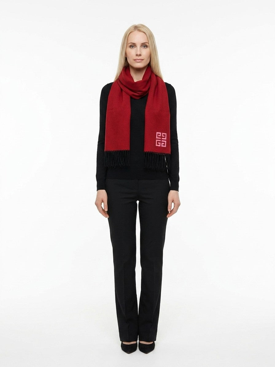 Givenchy Red & Black Bicolor Wool Scarf