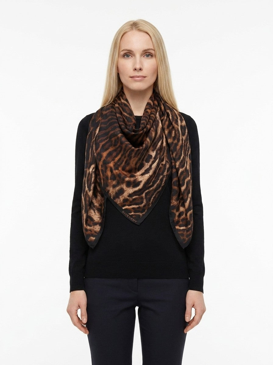 Givenchy Brown Tonal Print Silk Foulard