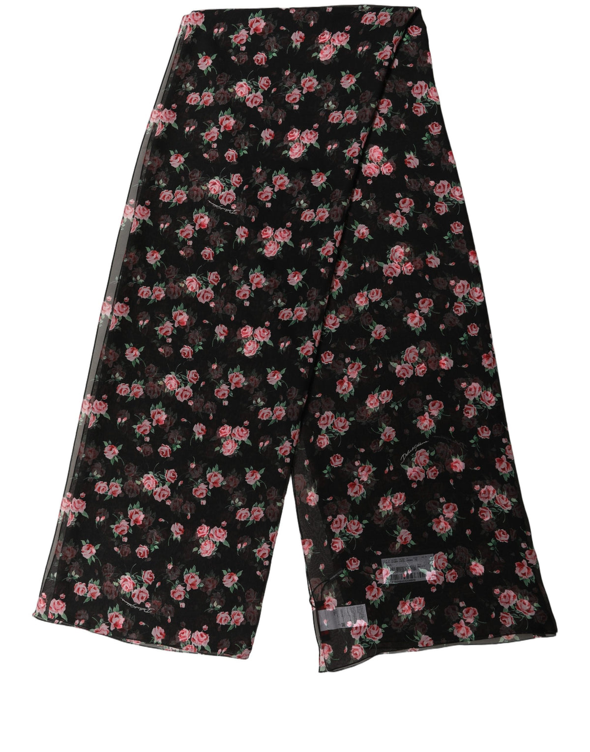 Dolce & Gabbana Black Pink Rose Silk Chiffon Stole