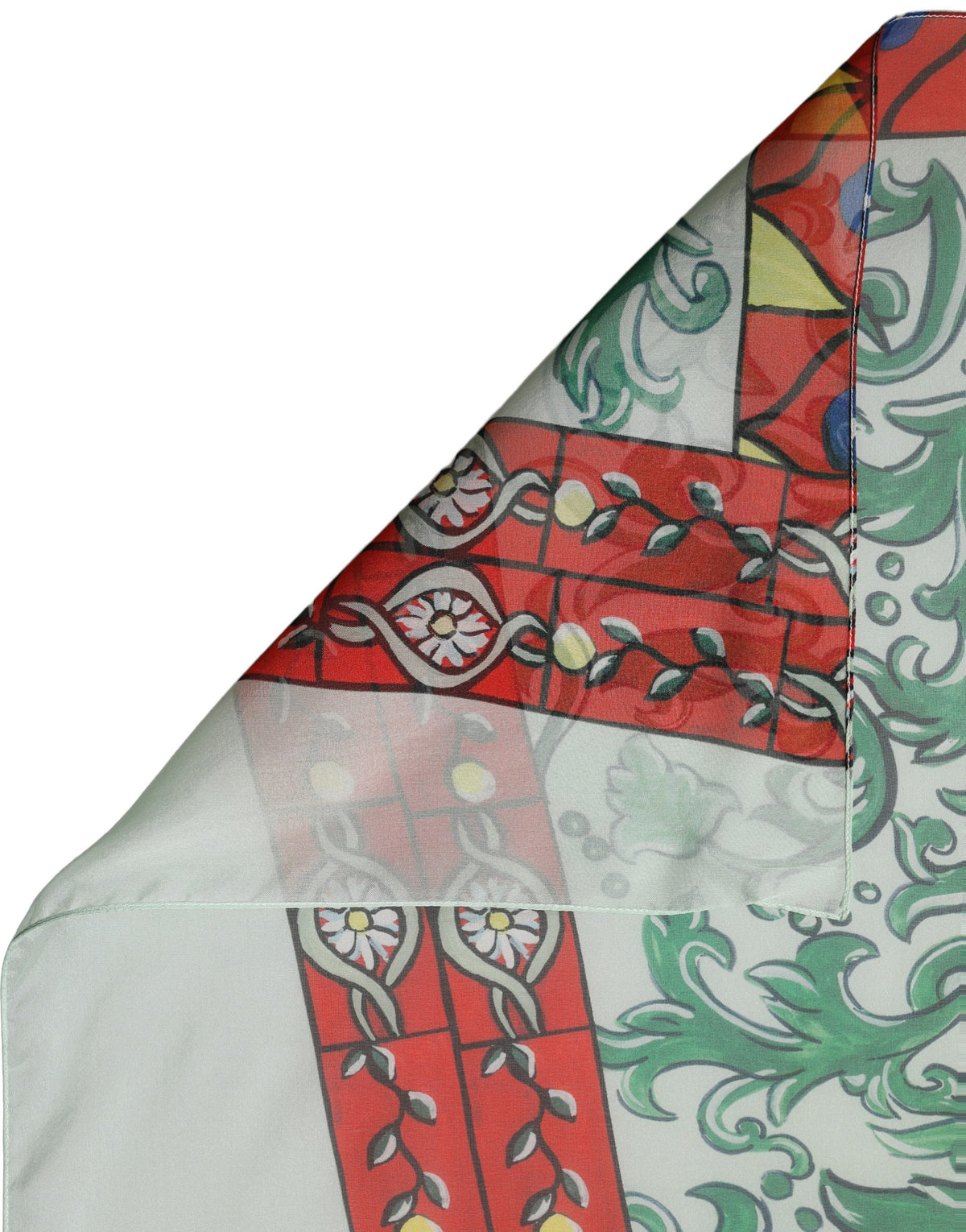 Dolce & Gabbana Red Framed Portrait & Geometric Silk Foulard