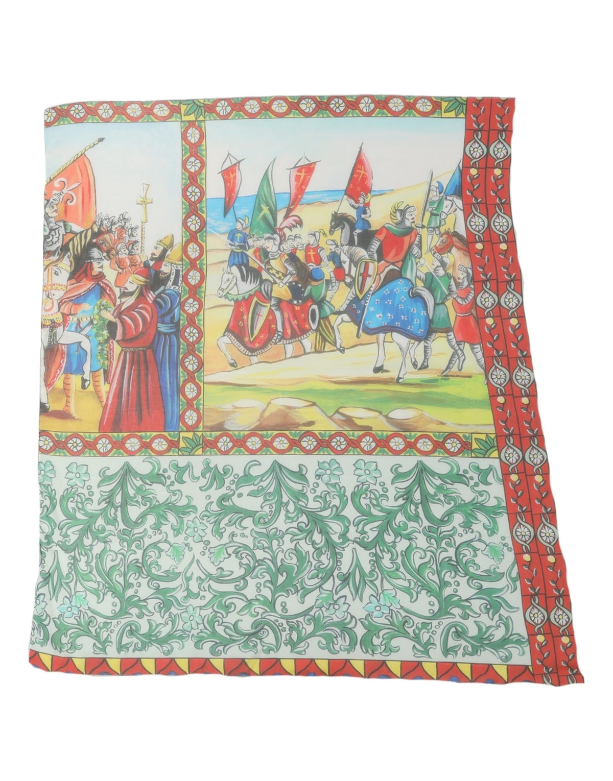 Dolce & Gabbana Red Framed Portrait & Geometric Silk Foulard