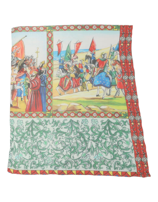 Dolce & Gabbana Red Framed Portrait & Geometric Silk Foulard