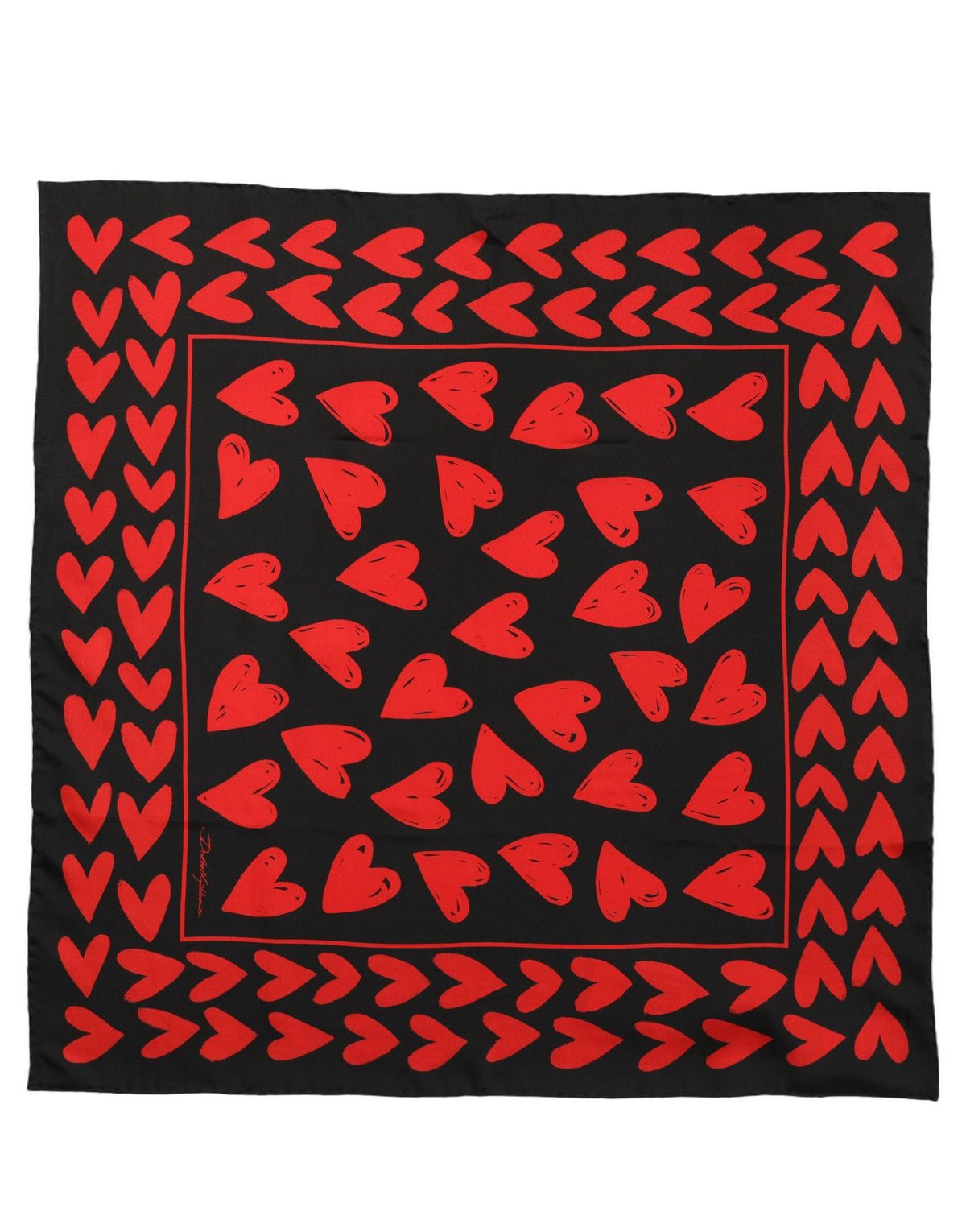 Dolce & Gabbana Red & Black Heart Print Silk Foulard