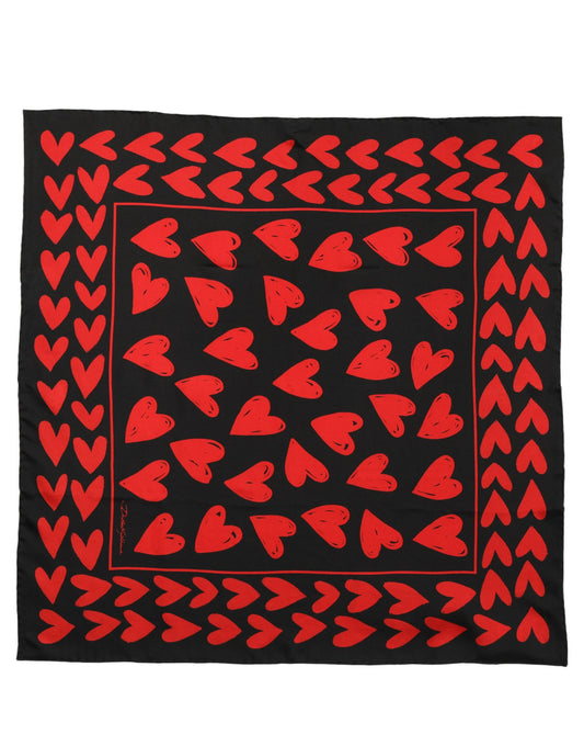 Dolce & Gabbana Red & Black Heart Print Silk Foulard