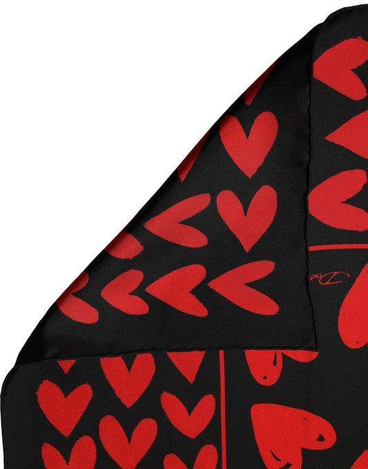 Dolce & Gabbana Black & Red Heart Silk Foulard