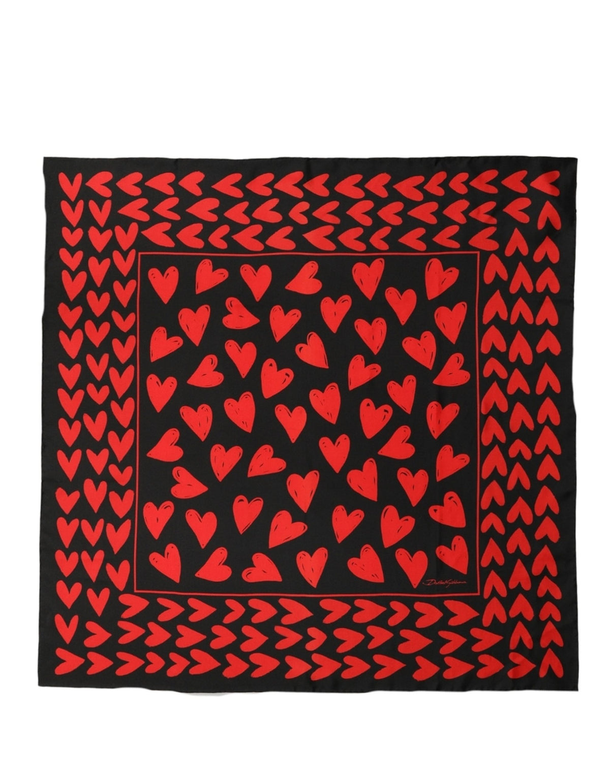 Dolce & Gabbana Black & Red Heart Silk Foulard