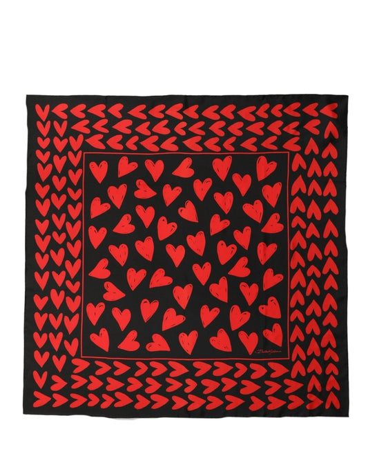 Dolce & Gabbana Black & Red Heart Silk Foulard