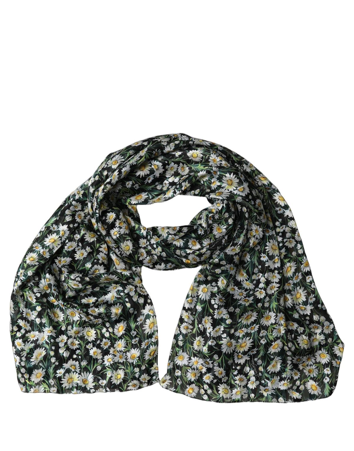 Dolce & Gabbana Black Daisy Silk Chiffon Stole