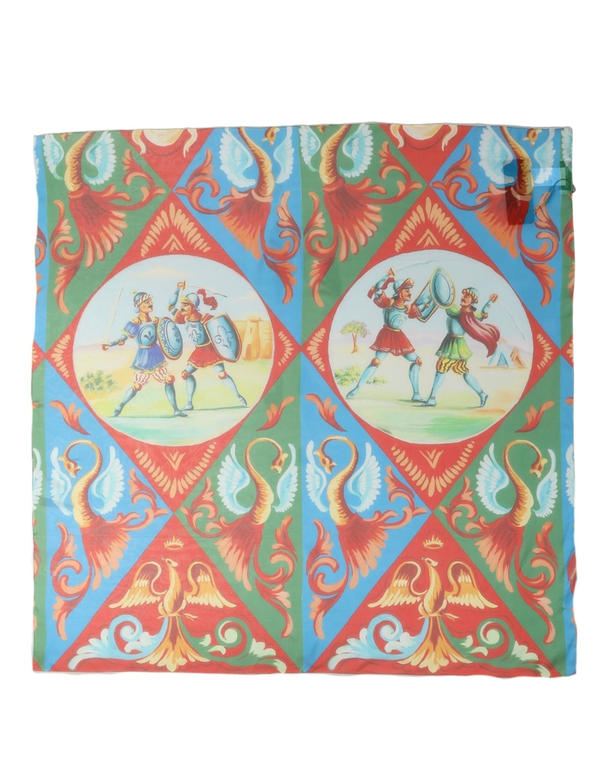Dolce & Gabbana Beige Framed Portrait & Geometric Silk Foulard