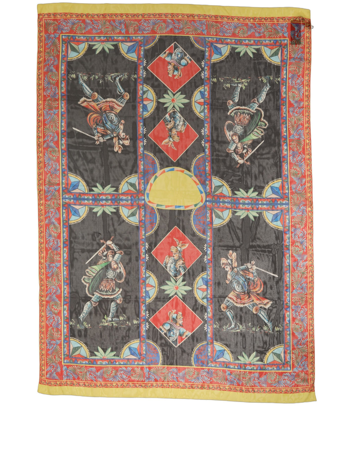 Dolce & Gabbana Red Framed Portrait & Geometric Silk Stole