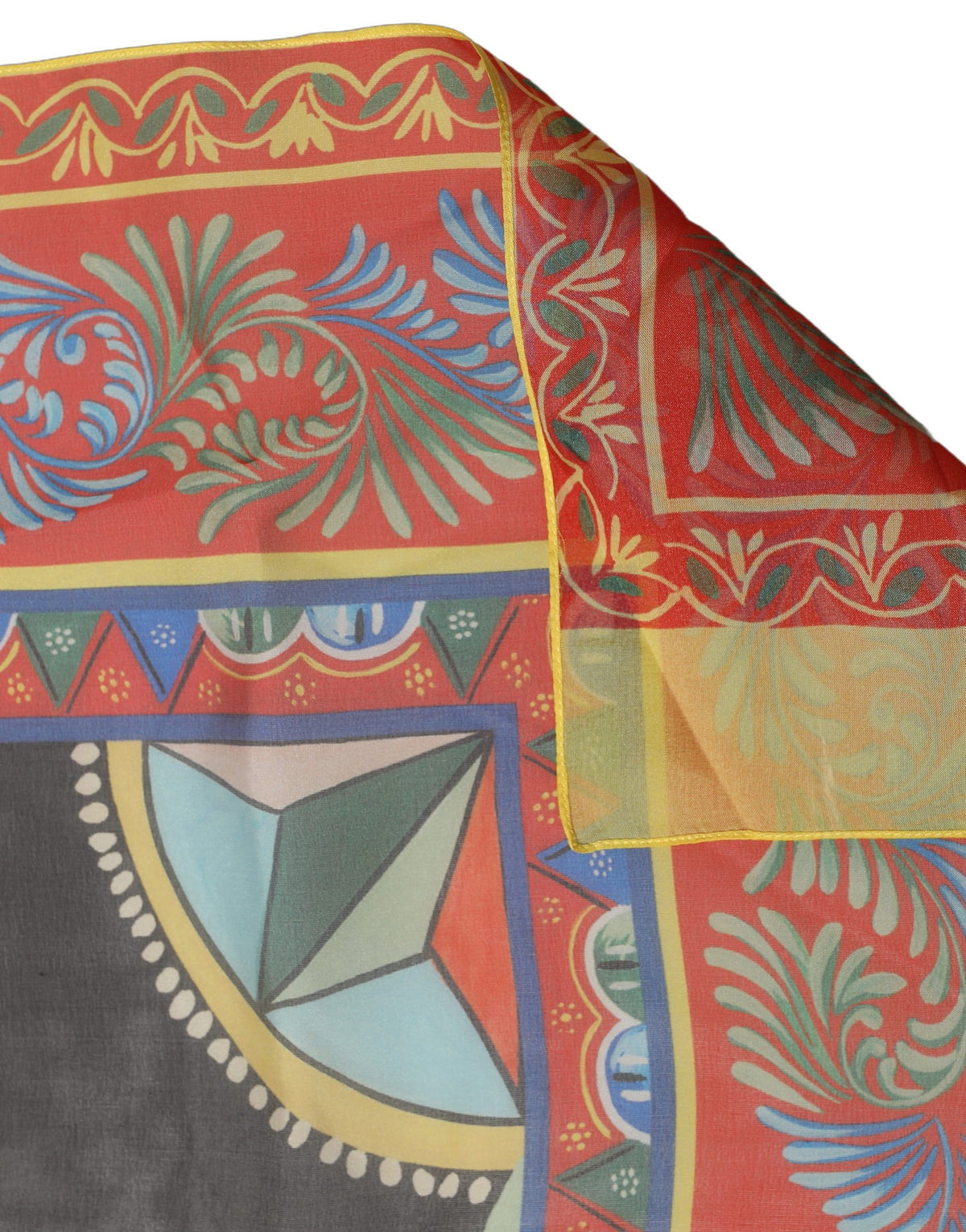 Dolce & Gabbana Red Framed Portrait & Geometric Silk Stole