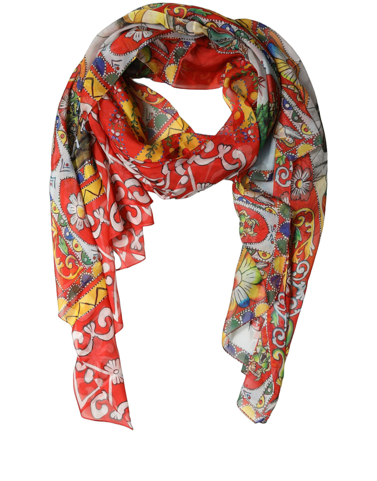 Dolce & Gabbana Blue Framed Portrait & Geometric Silk Stole