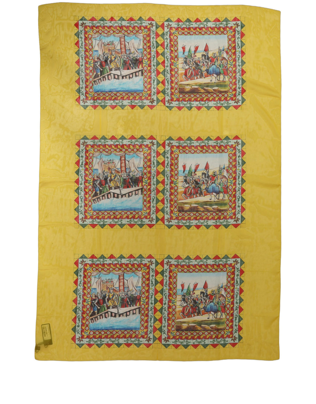 Dolce & Gabbana Yellow Portrait & Geometric Silk Stole