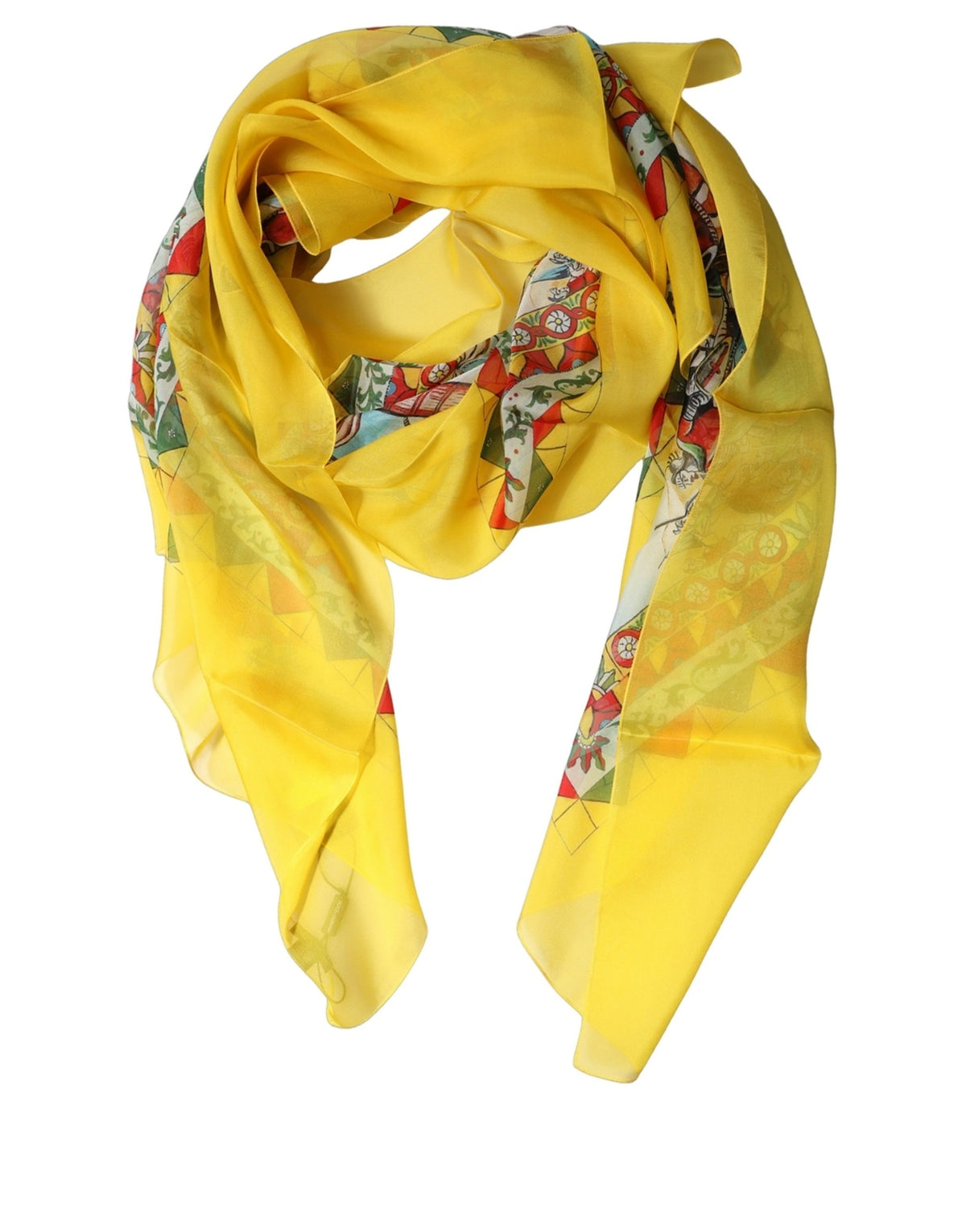 Dolce & Gabbana Yellow Portrait & Geometric Silk Stole