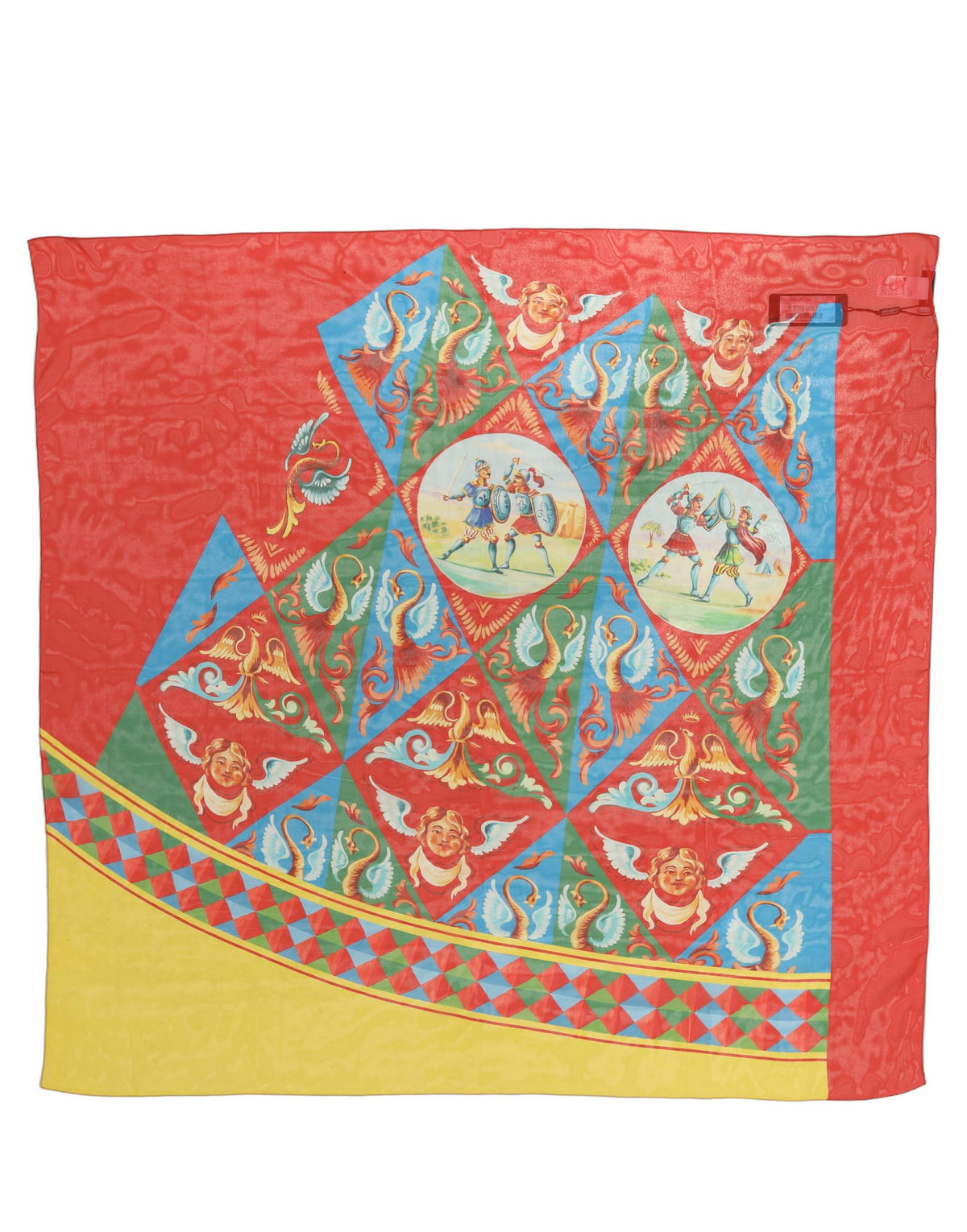 Dolce & Gabbana Yellow Framed Portrait & Geometric Silk Foulard