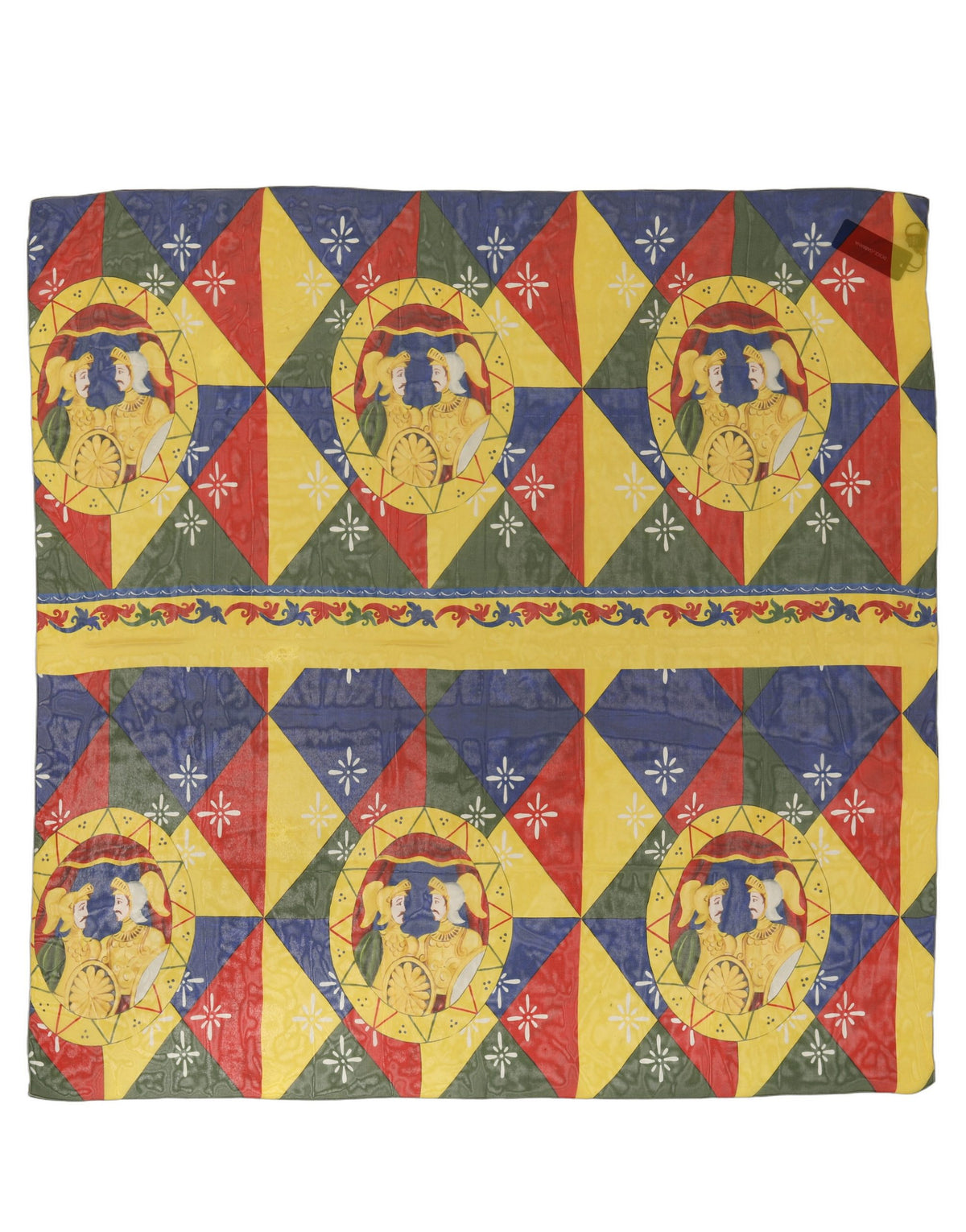 Dolce & Gabbana Multicolor Framed Portrait & Geometric Silk Foulard