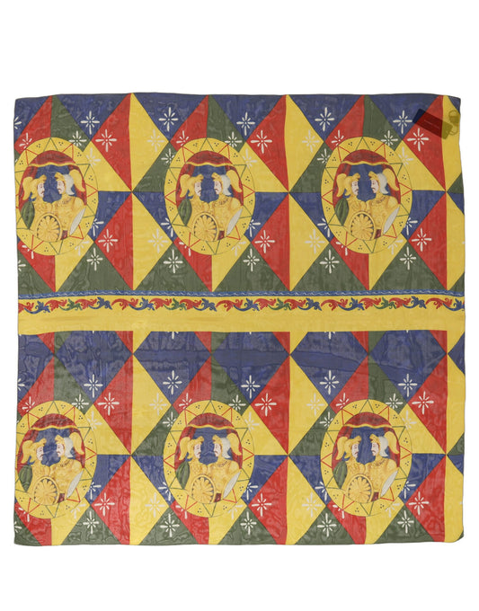 Dolce & Gabbana Multicolor Framed Portrait & Geometric Silk Foulard