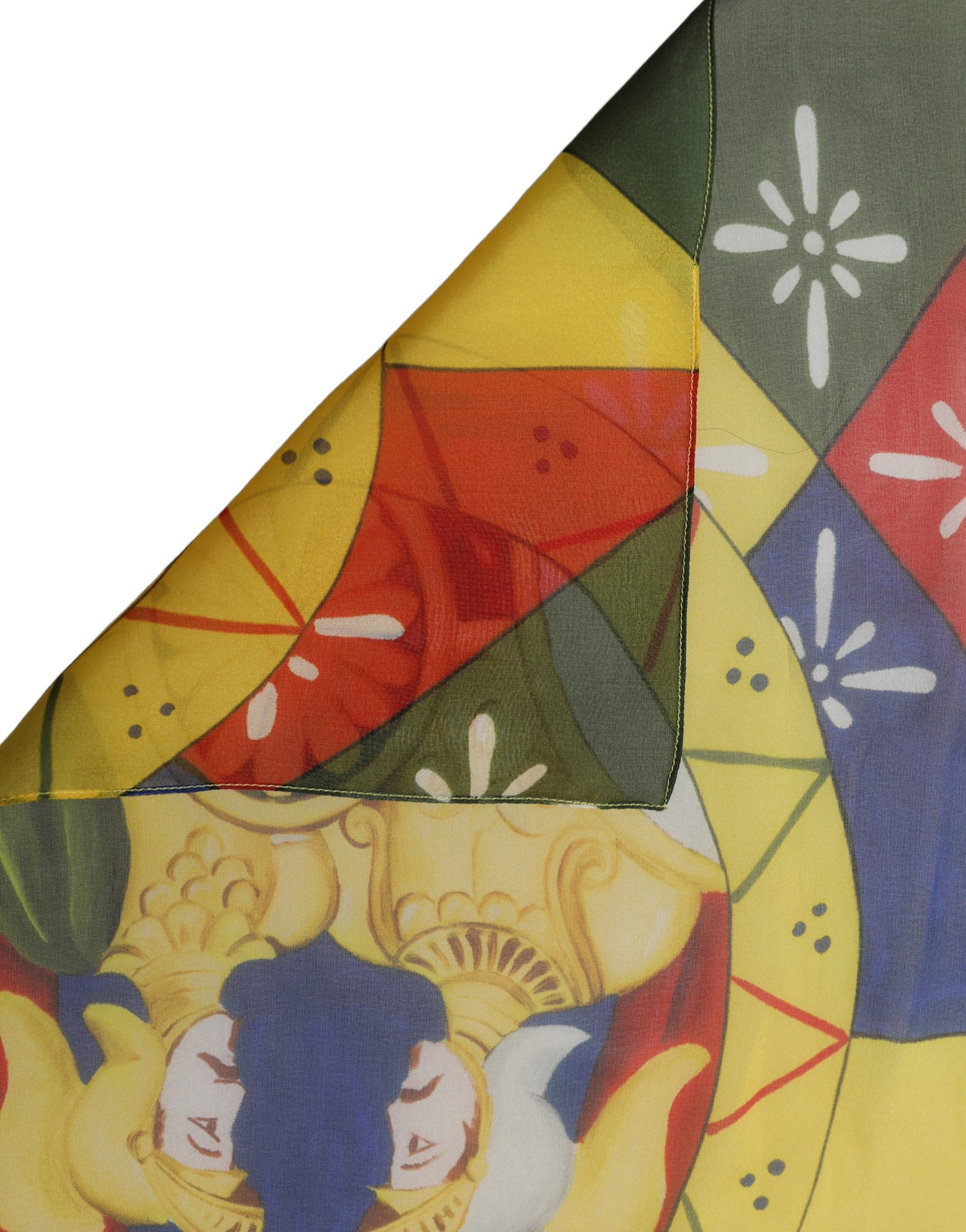 Dolce & Gabbana Multicolor Framed Portrait & Geometric Silk Foulard