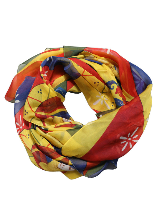 Dolce & Gabbana Multicolor Framed Portrait & Geometric Silk Foulard
