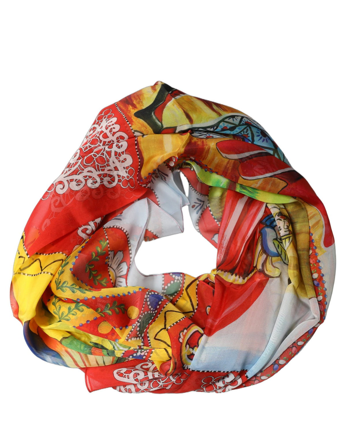 Dolce & Gabbana White Framed Portrait & Geometric Silk Foulard