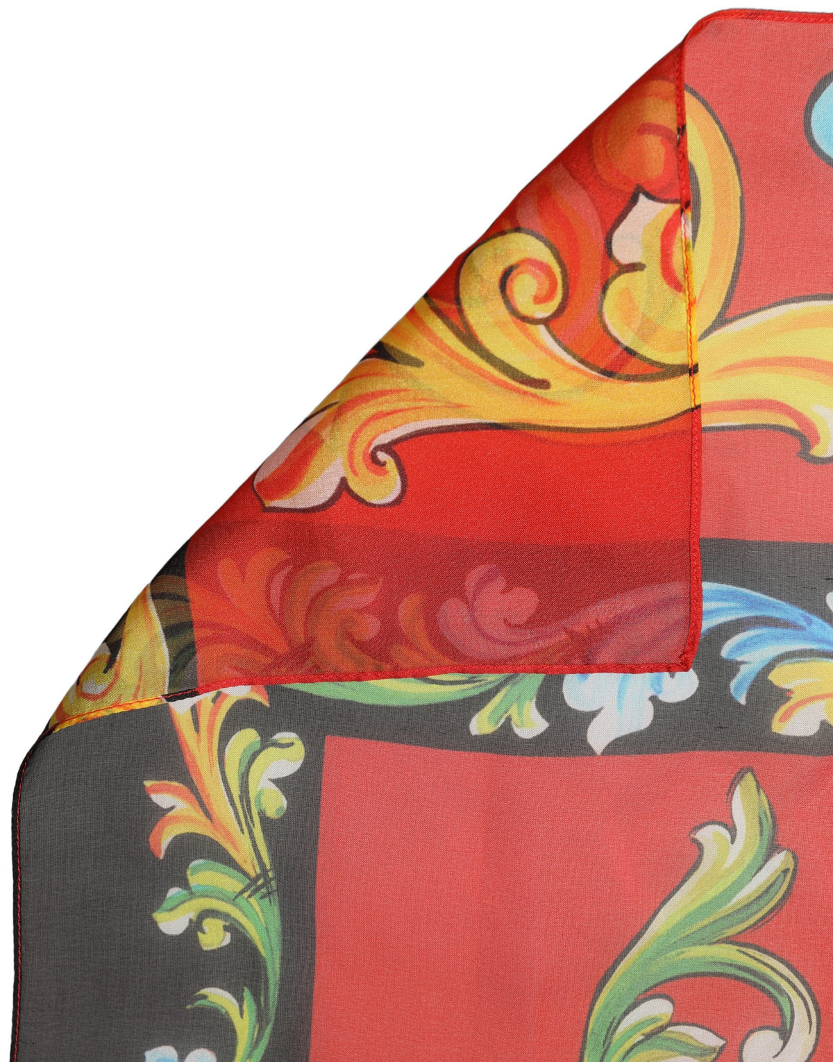 Dolce & Gabbana Red Framed Portrait & Geometric Silk Foulard