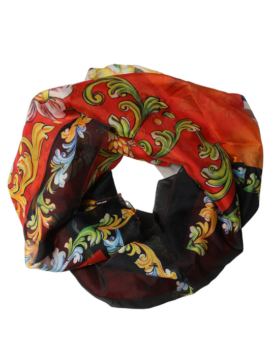 Dolce & Gabbana Red Framed Portrait & Geometric Silk Foulard