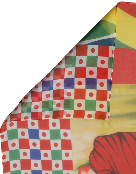 Dolce & Gabbana Blue Framed Portrait & Geometric Silk Foulard