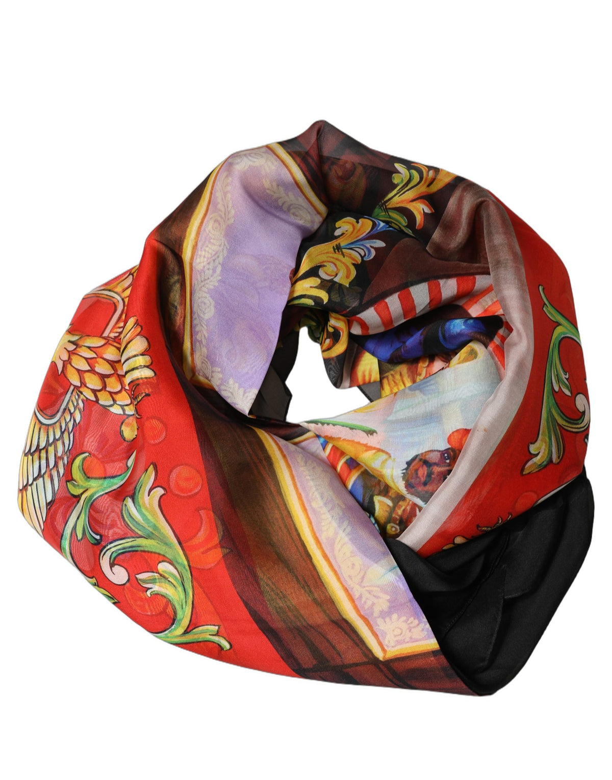 Dolce & Gabbana Black Framed Portrait & Geometric Silk Foulard