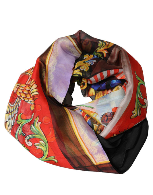 Dolce & Gabbana Black Framed Portrait & Geometric Silk Foulard