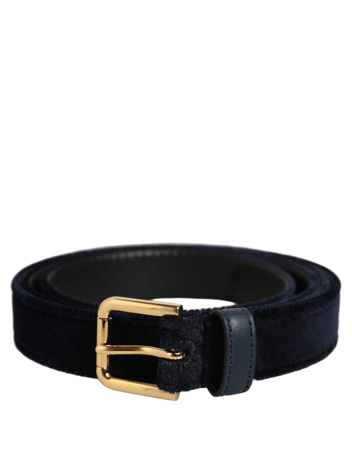 Dolce & Gabbana Dark Blue Velvet Logo-Buckle Belt