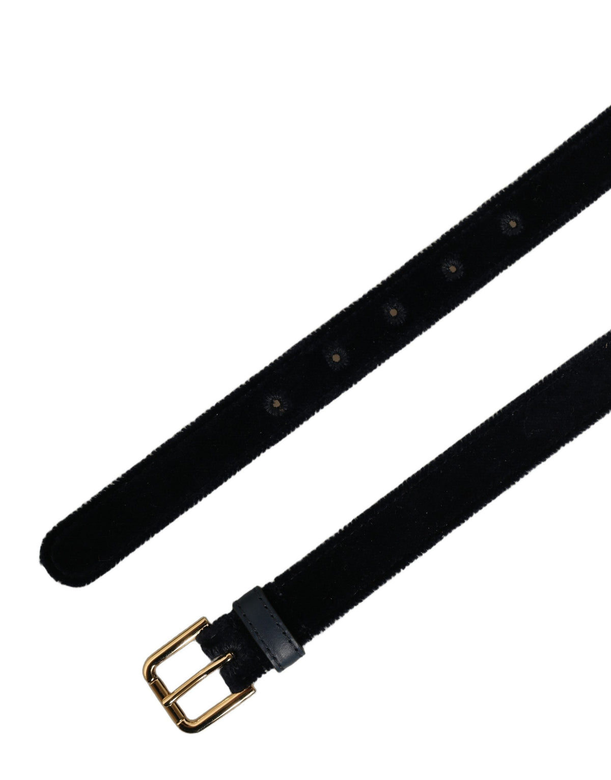 Dolce & Gabbana Dark Blue Velvet Logo-Buckle Belt
