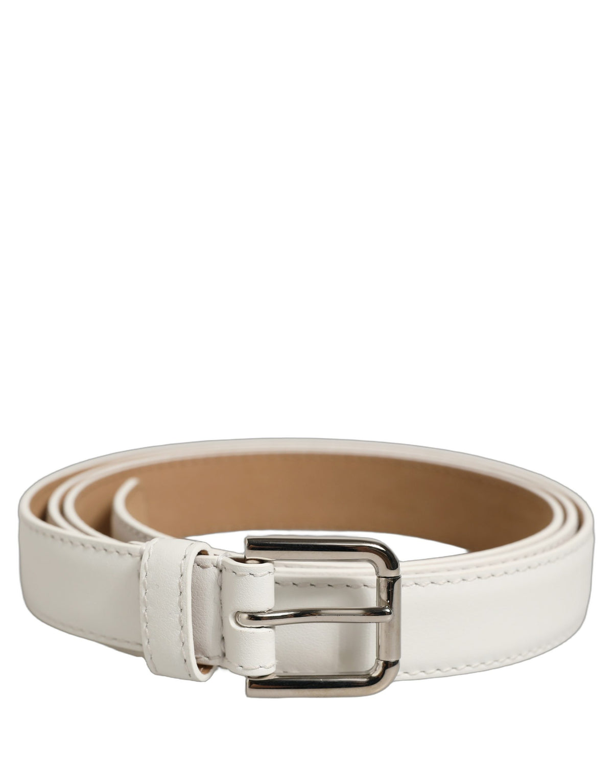 Dolce & Gabbana White Leather Logo-Buckle Belt