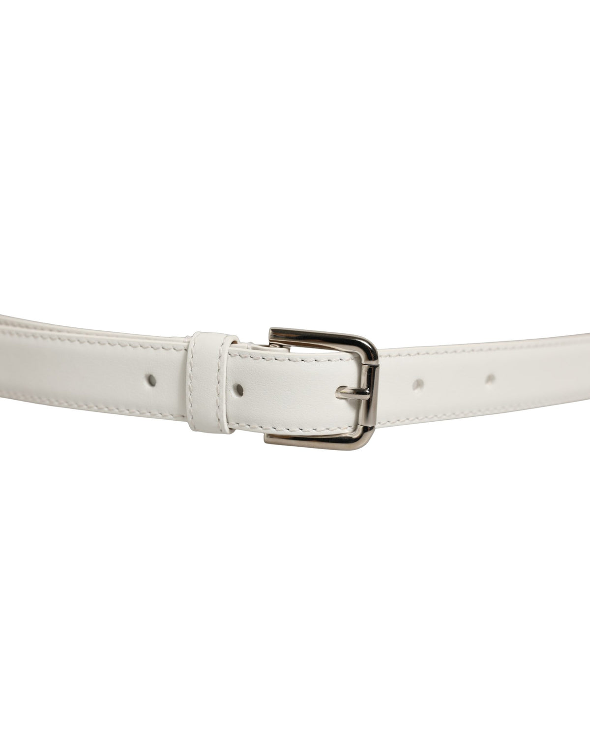 Dolce & Gabbana White Leather Logo-Buckle Belt
