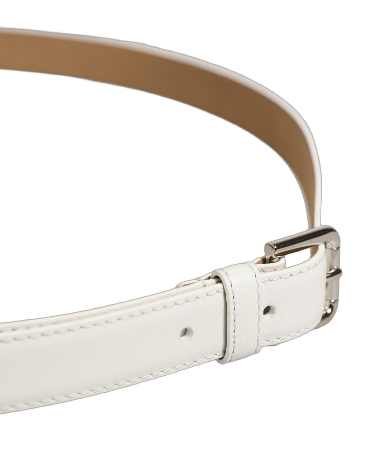 Dolce & Gabbana White Leather Logo-Buckle Belt