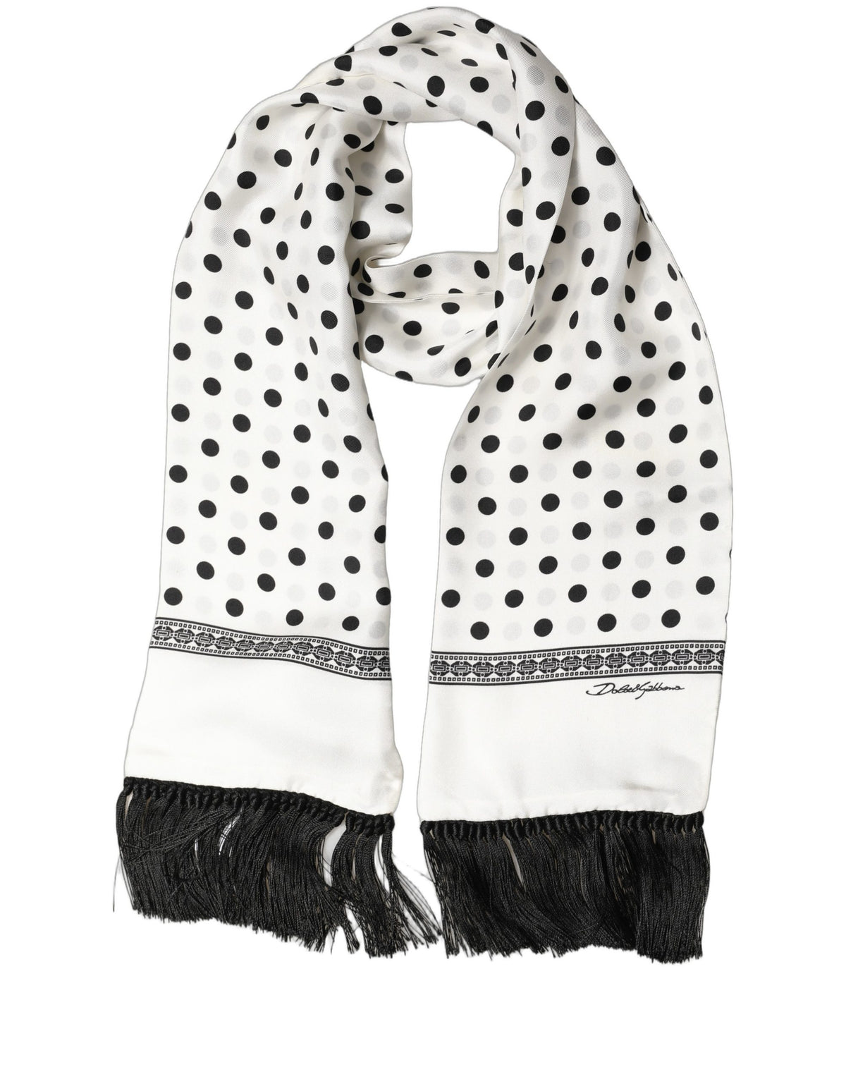 Dolce & Gabbana Black & White Polka Dot Silk-Blend Scarf