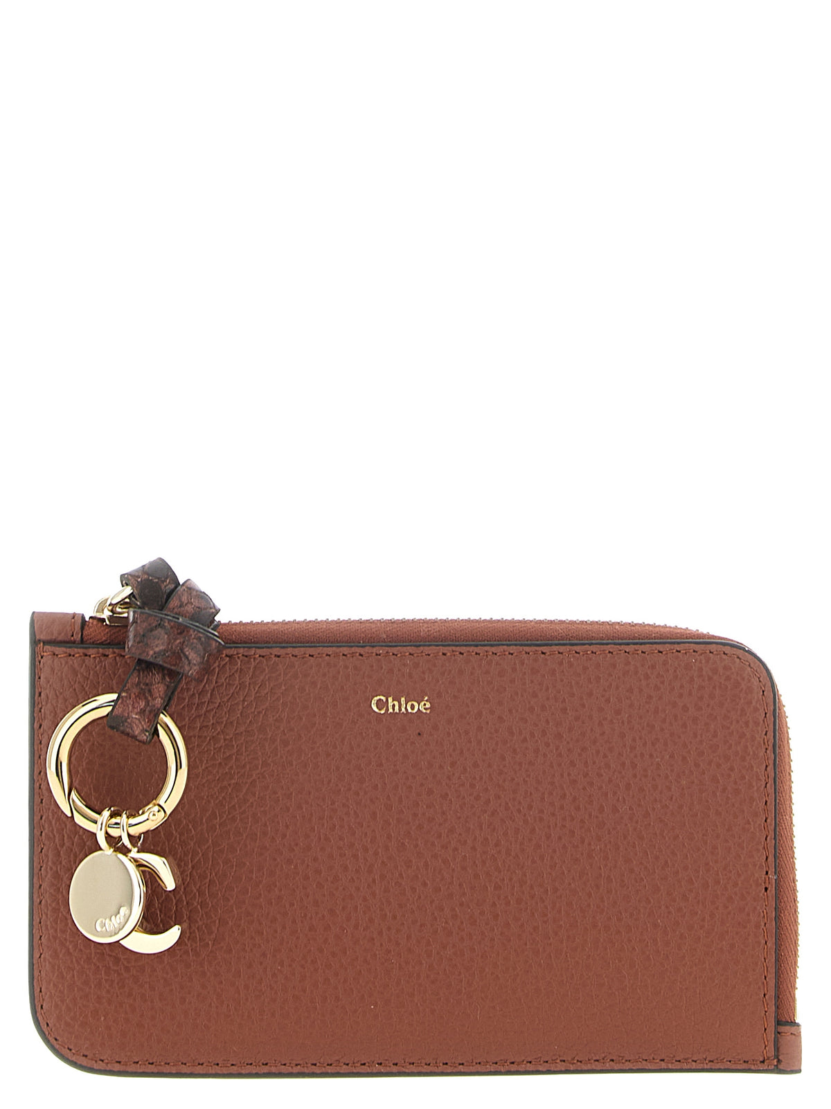 Chloé Alphabet Garnet Brown Calf Leather Zip Cardholder