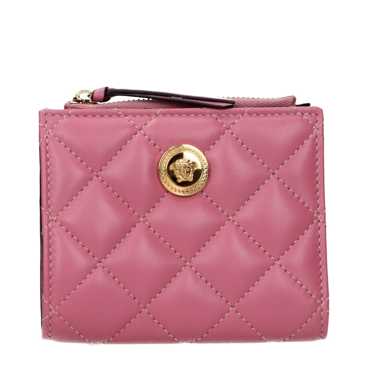 Versace La Medusa Pink Quilted Leather Bi-Fold Wallet