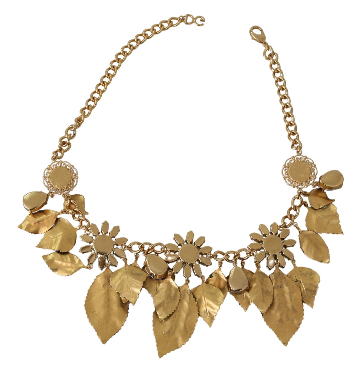 Dolce & Gabbana Gold-Tone Green Crystal Floral Pendant Necklace