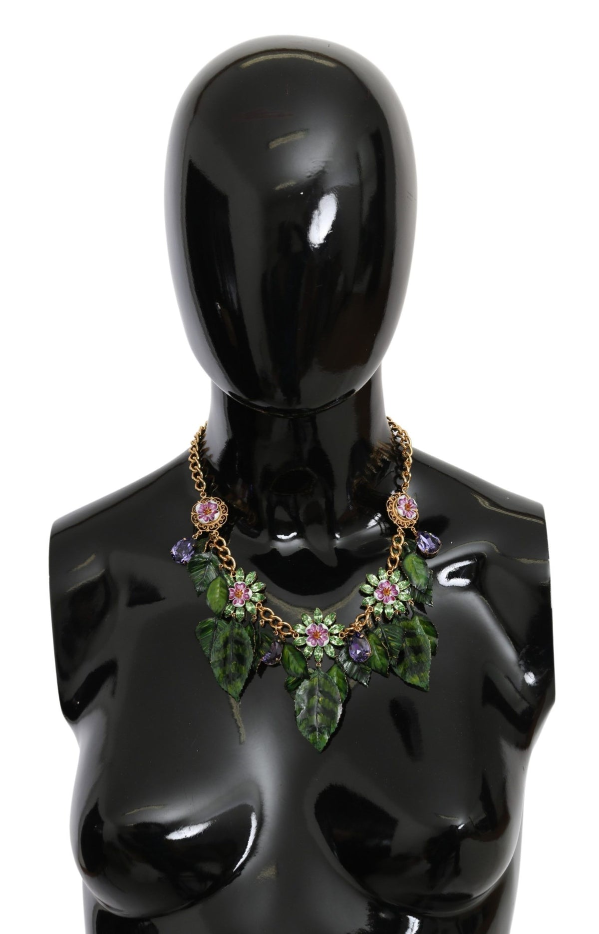 Dolce & Gabbana Gold-Tone Green Crystal Floral Pendant Necklace