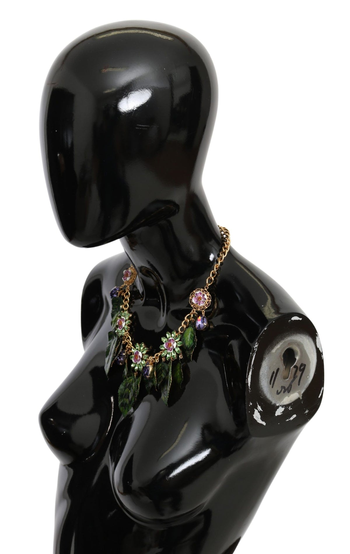 Dolce & Gabbana Gold-Tone Green Crystal Floral Pendant Necklace