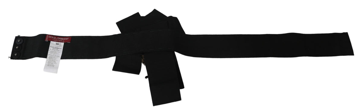 Dolce & Gabbana Black Crystal Brooch Wide Waist Belt