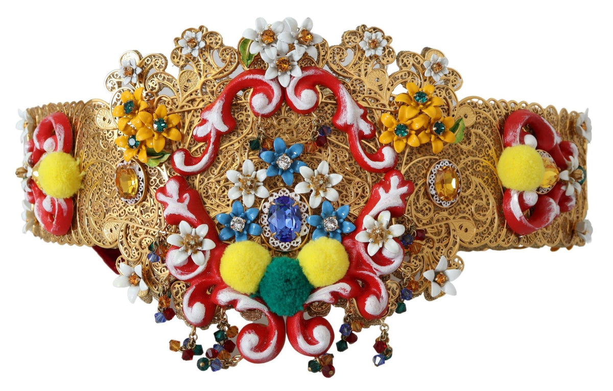Dolce & Gabbana Multicolor Carretto Crystal-Embellished Waist Belt