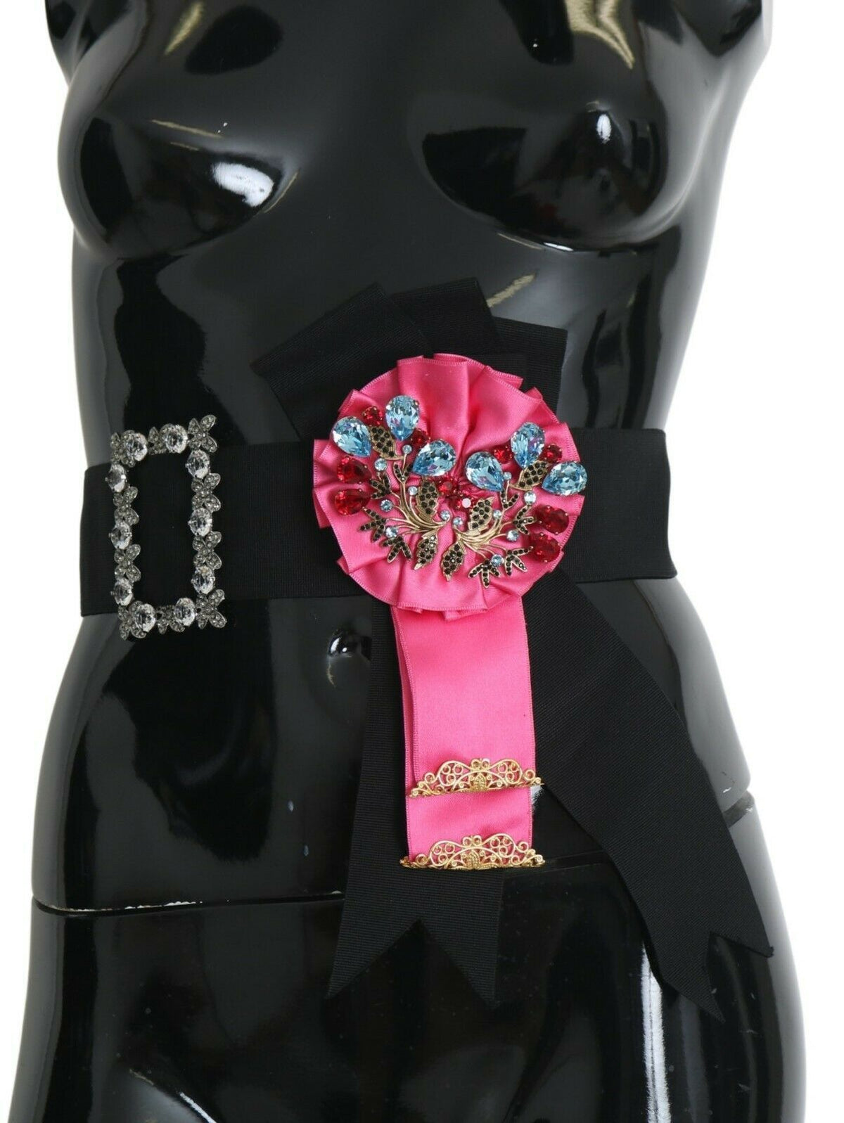 Dolce & Gabbana Black & Pink Floral Crystal-Embellished Corset Belt