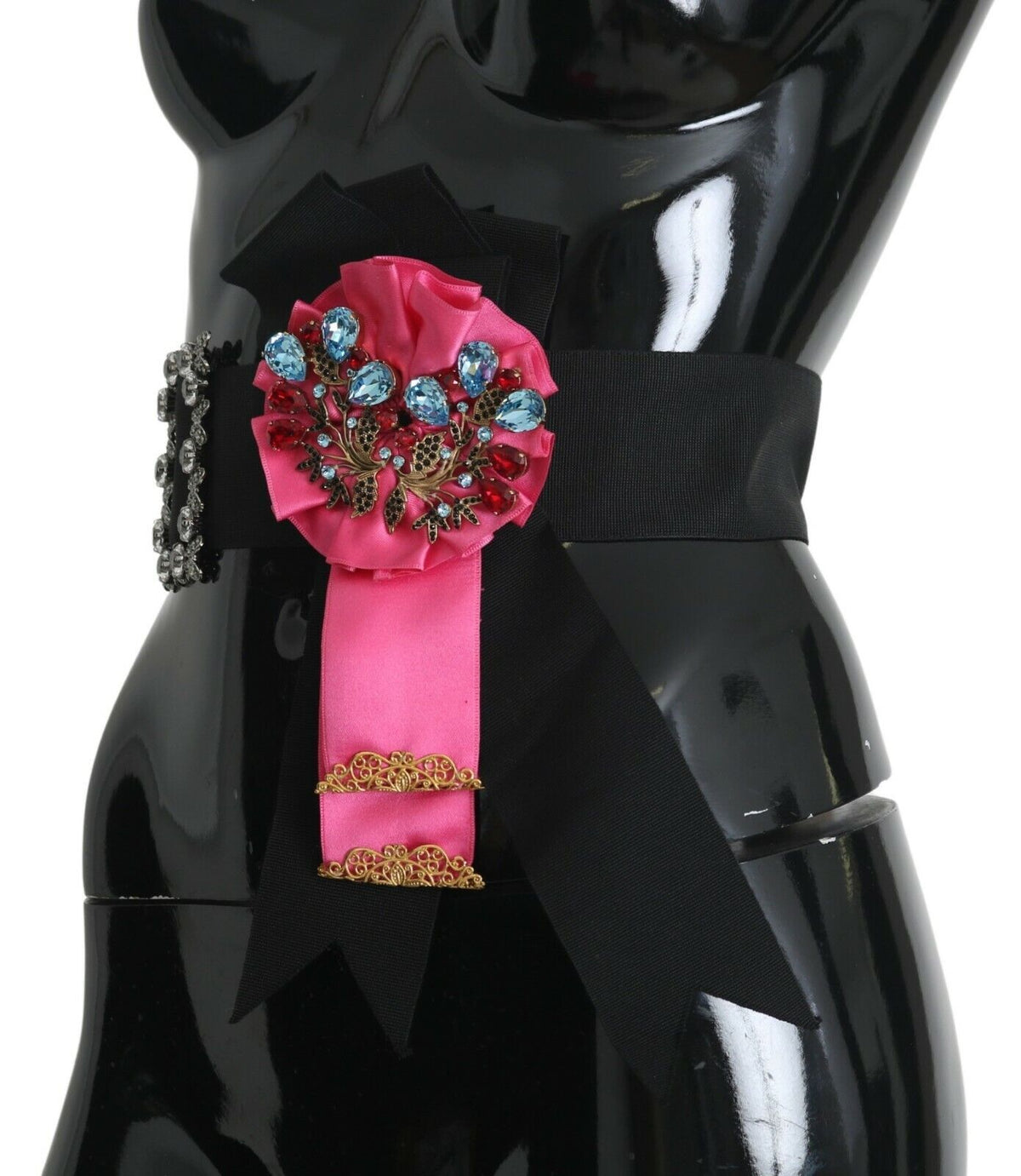 Dolce & Gabbana Black & Pink Floral Crystal-Embellished Corset Belt