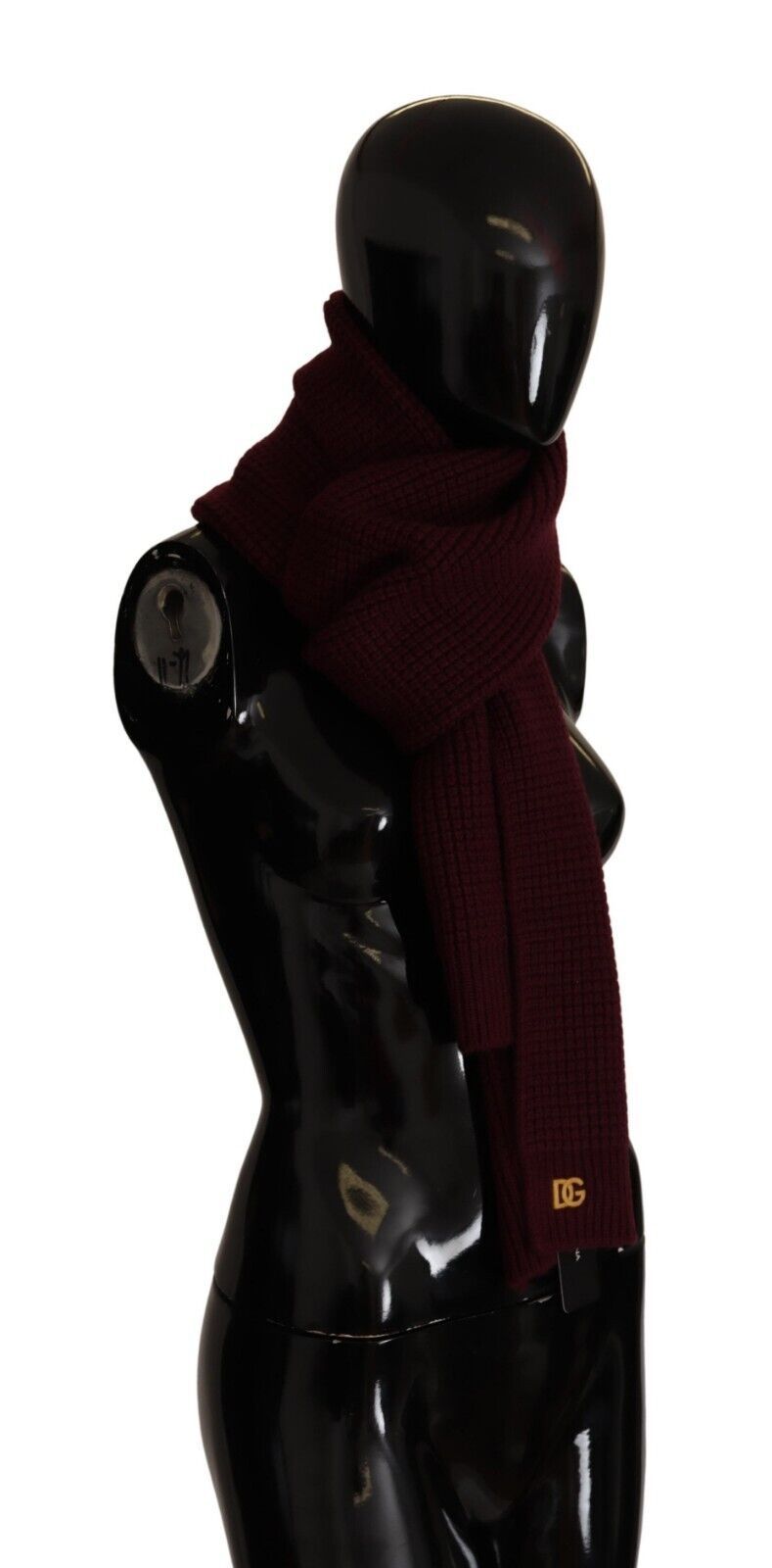 Dolce & Gabbana Dark Red Logo Cashmere Knit Scarf