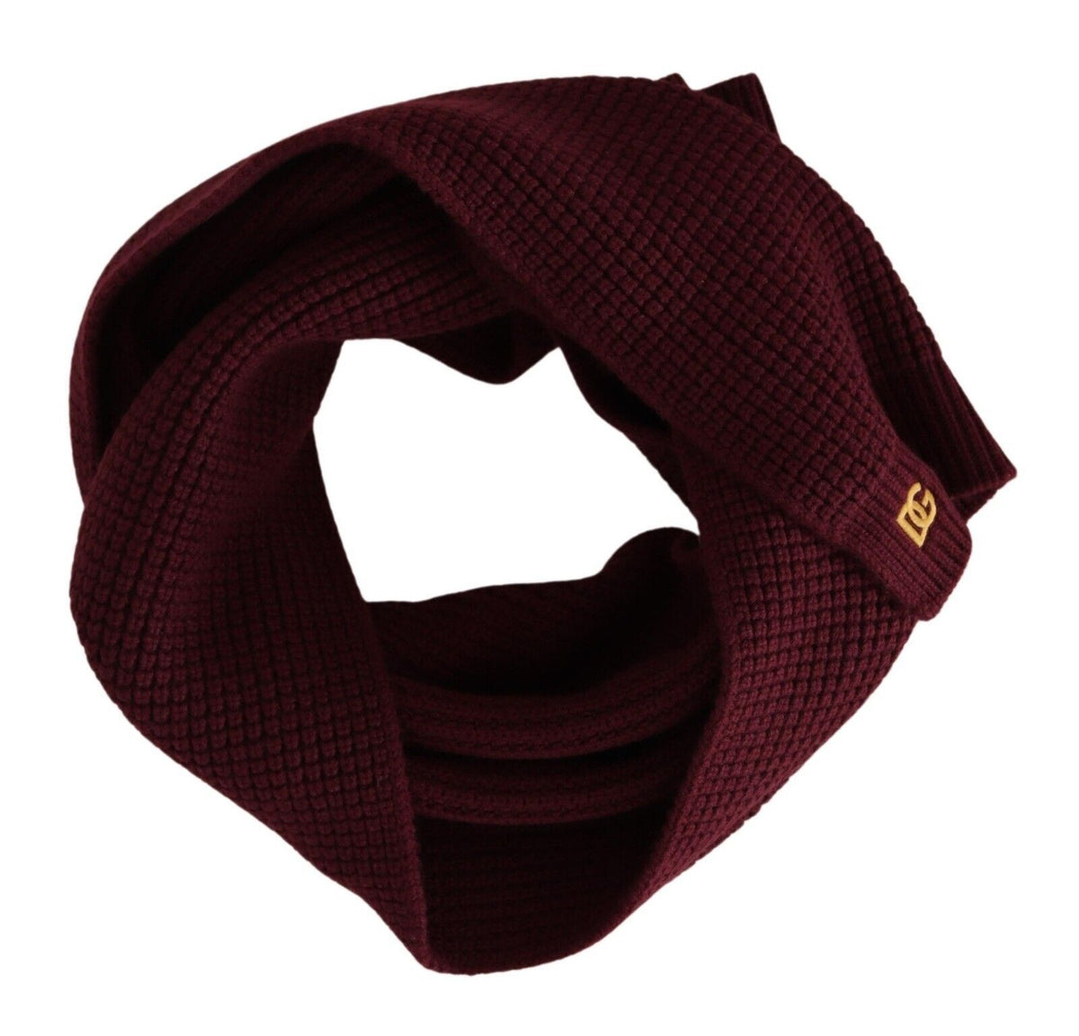 Dolce & Gabbana Dark Red Logo Cashmere Knit Scarf